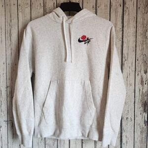 Nike Sportswear Rose Embroidery Hoodie Gray Heather Pullover Size XS Rare Unisex